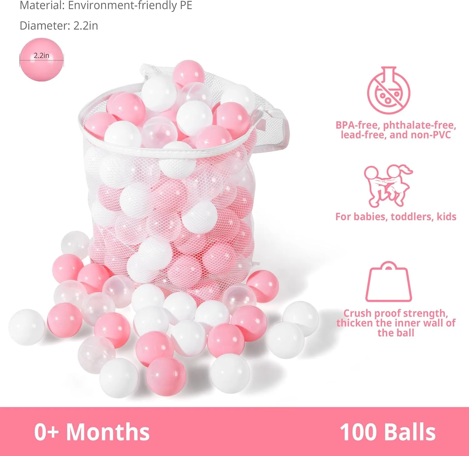 STARBOLO Ball Pit Balls Pack of 100 - BPA&Phthalate Free Non-Toxic Crush Proof Play Pit Soft Plastic Ball for 1 2 3 4 5 Years Old Toddlers Baby Kids Birthday Pool Tent Party