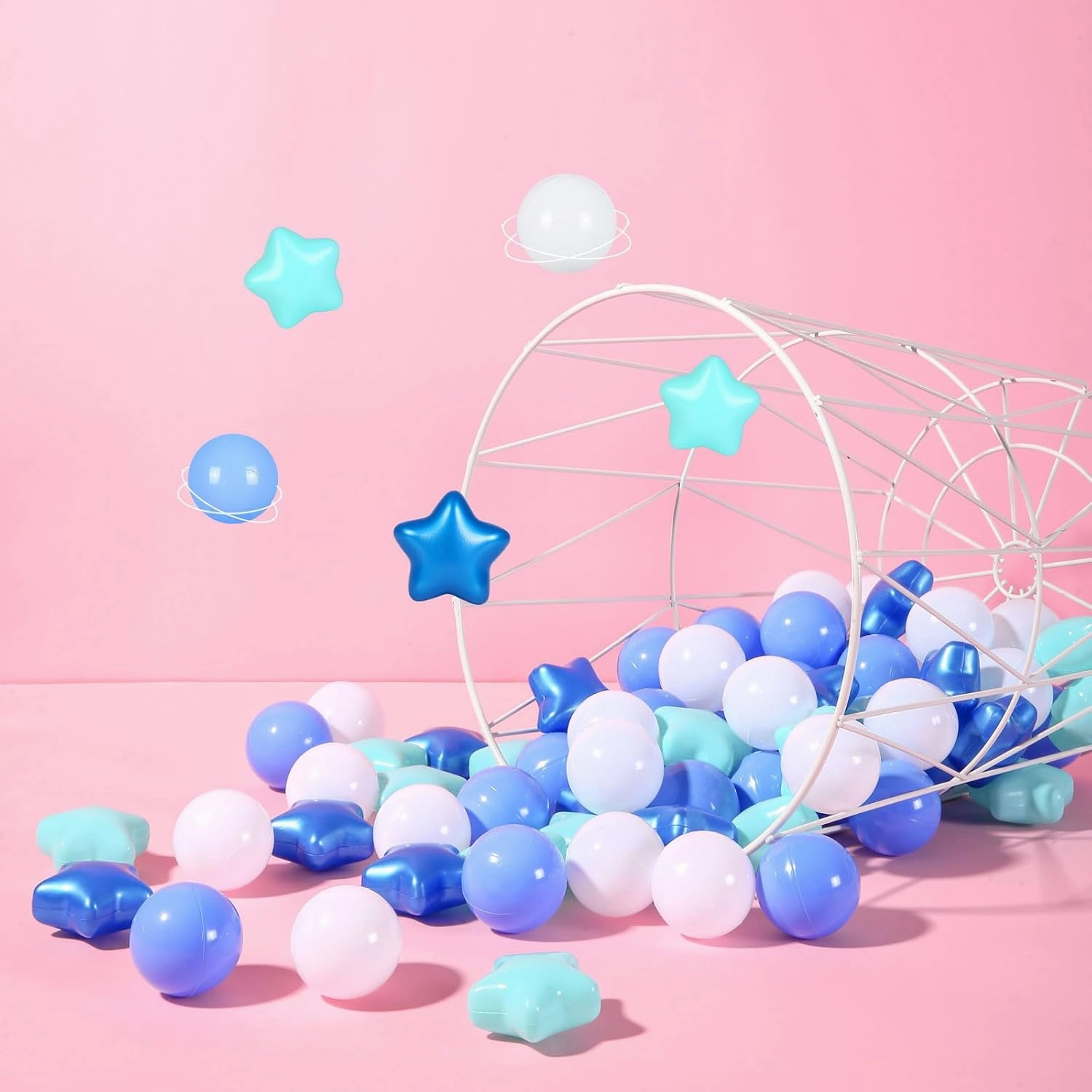 STARBOLO Ball Pit Balls for Ball Pits - 200 Pcs Blue Star and Round Balls Crush Proof Plastic Children's Toy Balls Stars for Birthday Party Pool Indoor Outdoor