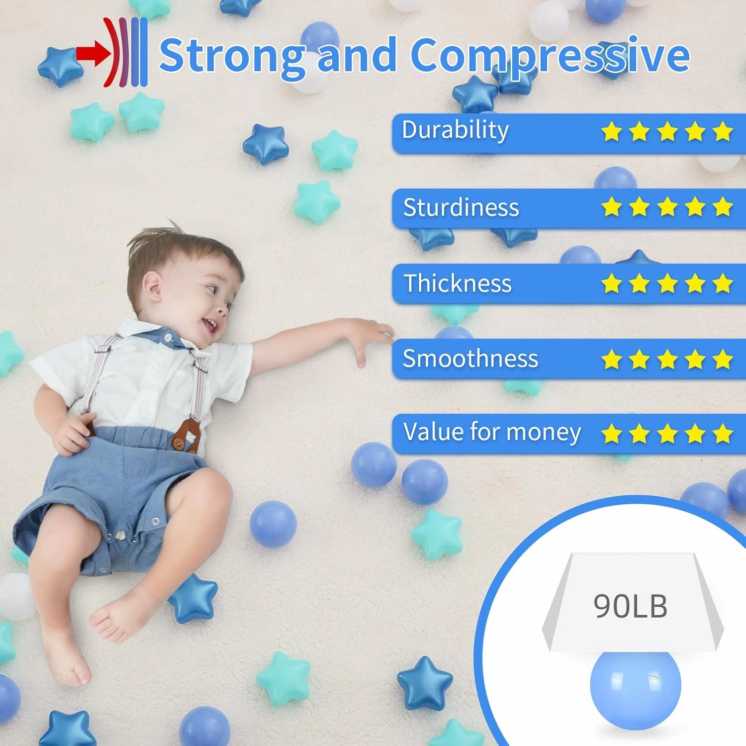 STARBOLO Ball Pit Balls for Ball Pits - 200 Pcs Blue Star and Round Balls Crush Proof Plastic Children's Toy Balls Stars for Birthday Party Pool Indoor Outdoor