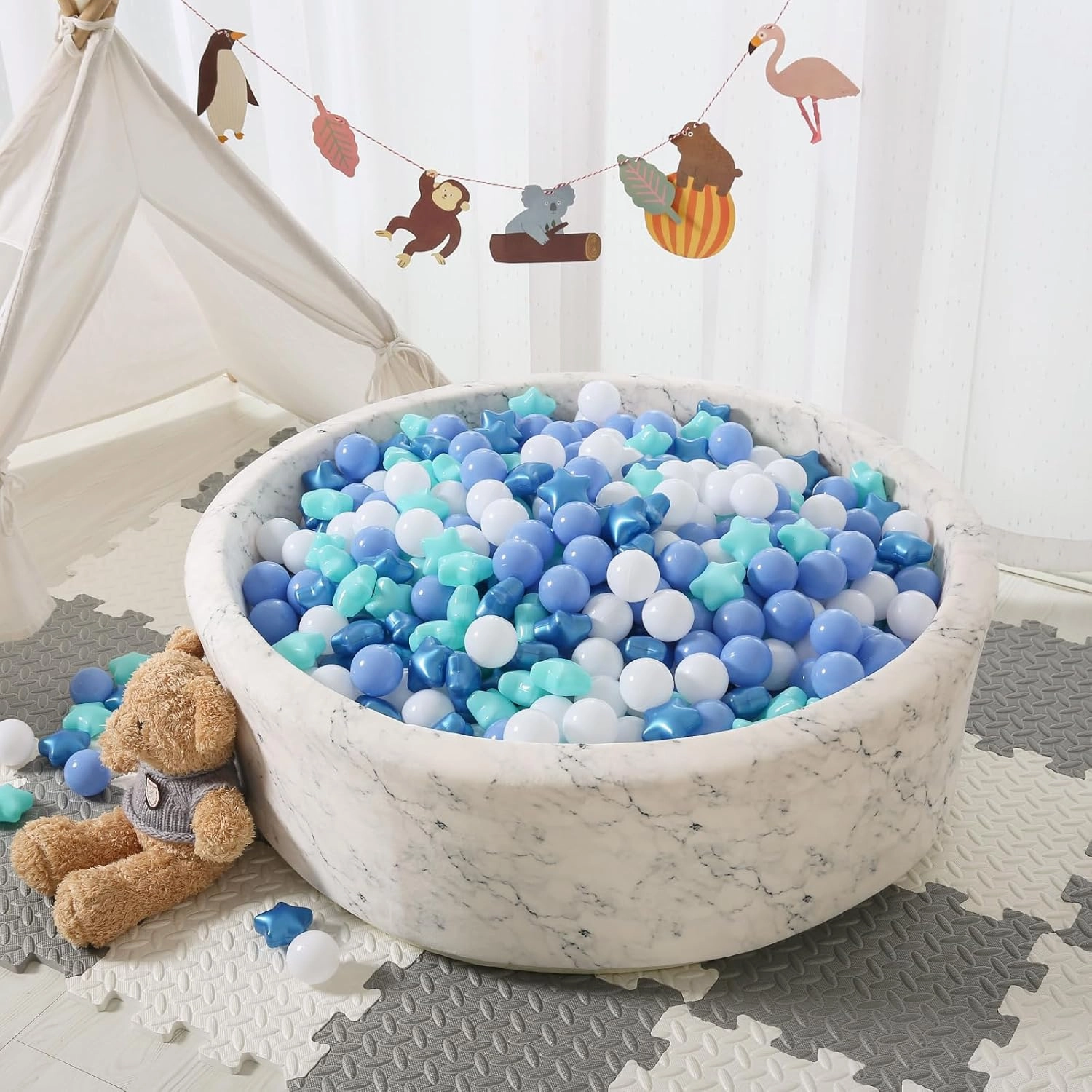 STARBOLO Ball Pit Balls for Ball Pits - 200 Pcs Blue Star and Round Balls Crush Proof Plastic Children's Toy Balls Stars for Birthday Party Pool Indoor Outdoor