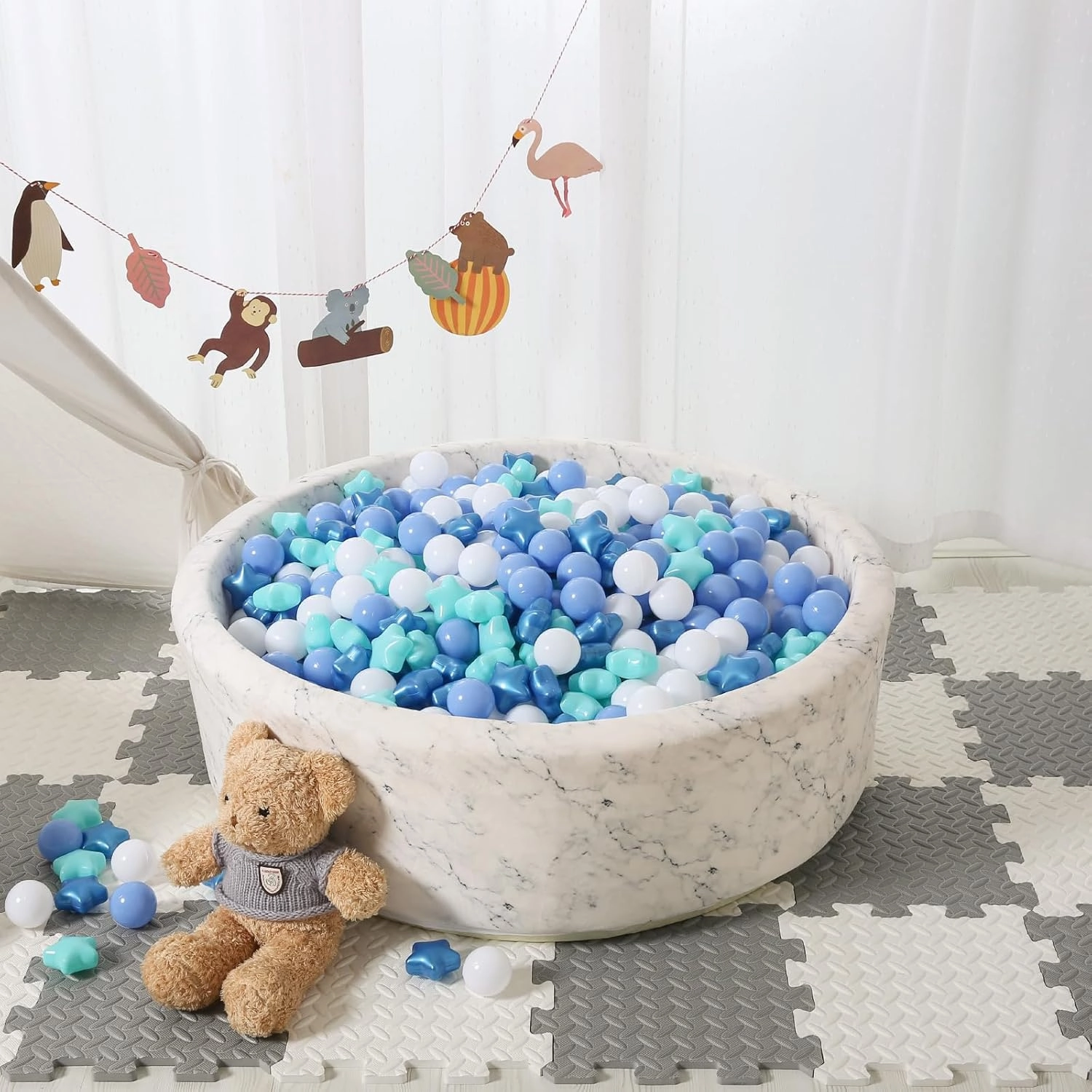 STARBOLO Ball Pit Balls for Ball Pits - 200 Pcs Blue Star and Round Balls Crush Proof Plastic Children's Toy Balls Stars for Birthday Party Pool Indoor Outdoor