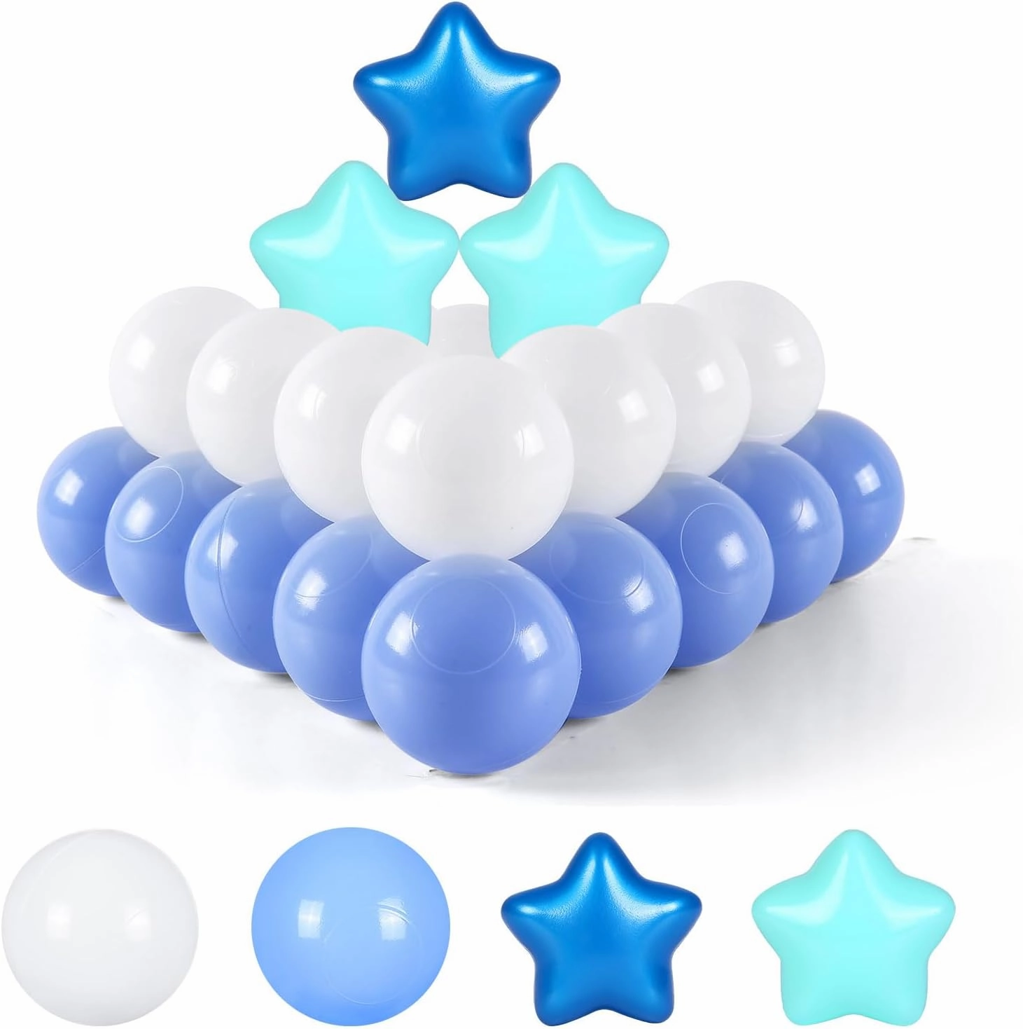 STARBOLO Ball Pit Balls for Ball Pits - 200 Pcs Blue Star and Round Balls Crush Proof Plastic Children's Toy Balls Stars for Birthday Party Pool Indoor Outdoor