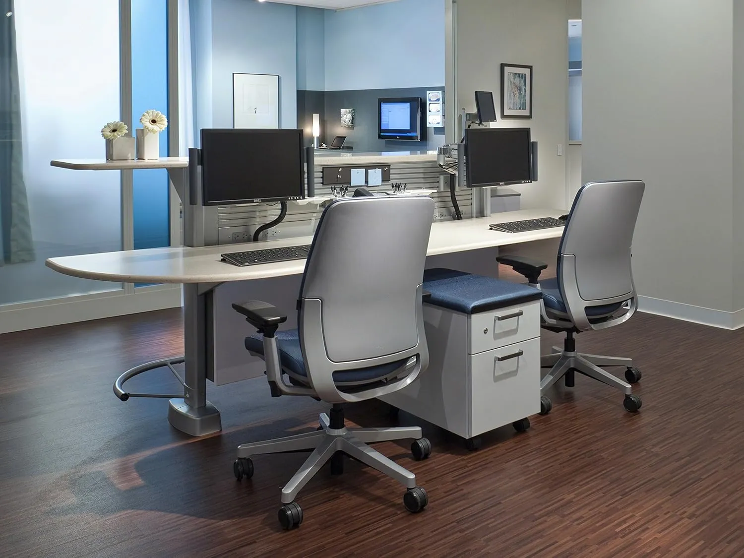 Steelcase Amia Ergonomic Office Chair with Adjustable Back Tension and Arms | Flexible Lumbar with Sliding Seat | Black Frame and Buzz2 Alpine Fabric
