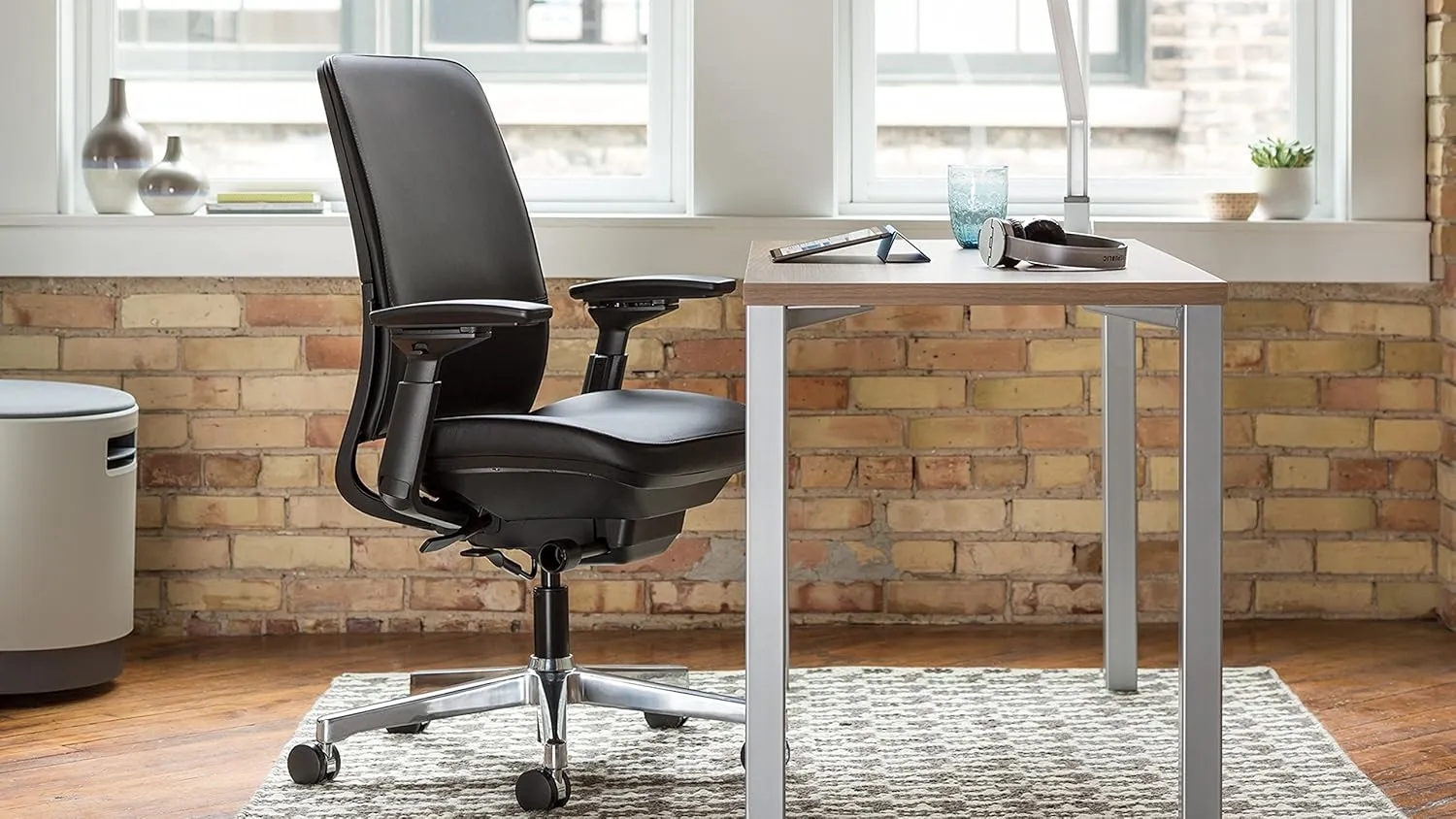 Steelcase Amia Ergonomic Office Chair with Adjustable Back Tension and Arms | Flexible Lumbar with Sliding Seat | Black Frame and Buzz2 Alpine Fabric