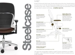 Steelcase Leap Desk Task Chair in Buzz2 5G63 Crocus Fabric with Headrest - 4-Way Highly Adjustable Arms - Black Frame and Base - Standard Carpet Casters