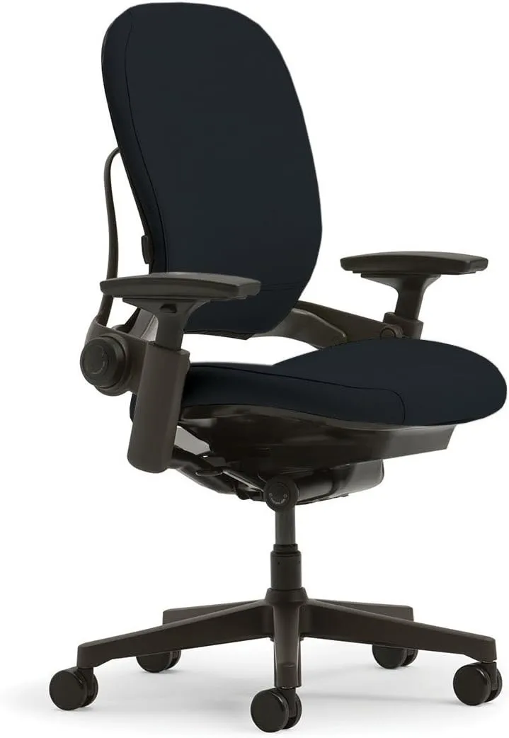 Steelcase Leap Plus Desk Chair in Buzz2 Black Fabric - 500 lb Weight Capacity - 4-Way Highly Adjustable Arms - Platinum Frame and Base - Soft Dual Wheel Hard Floor Casters