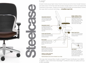 Steelcase Leap Desk Task Chair in Buzz2 5F16 Grey Fabric - 4-Way Highly Adjustable Arms - Black Frame and 7" Tall Seat Height Base - Soft Dual Wheel Hard Floor Casters