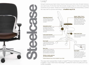 Steelcase Leap Desk Task Chair in Buzz2 5F17 Black Fabric - 4-Way Highly Adjustable Arms - Platinum Frame and Base - Soft Dual Wheel Hard Floor Casters