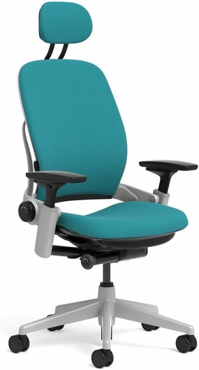 Steelcase Leap Task Chair: Platinum Base - 4D Adjustable Arms - Headrest - Hard Floor Casters