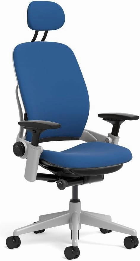 Steelcase Leap Task Chair: Platinum Base - 4D Adjustable Arms - Headrest - Standard Carpet Casters