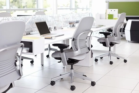 Steelcase Leap V2 Desk Chair in Buzz2 Carrot Fabric - 4-Way Highly Adjustable Arms - Black Frame and Base - Soft Dual Wheel Hard Floor Casters