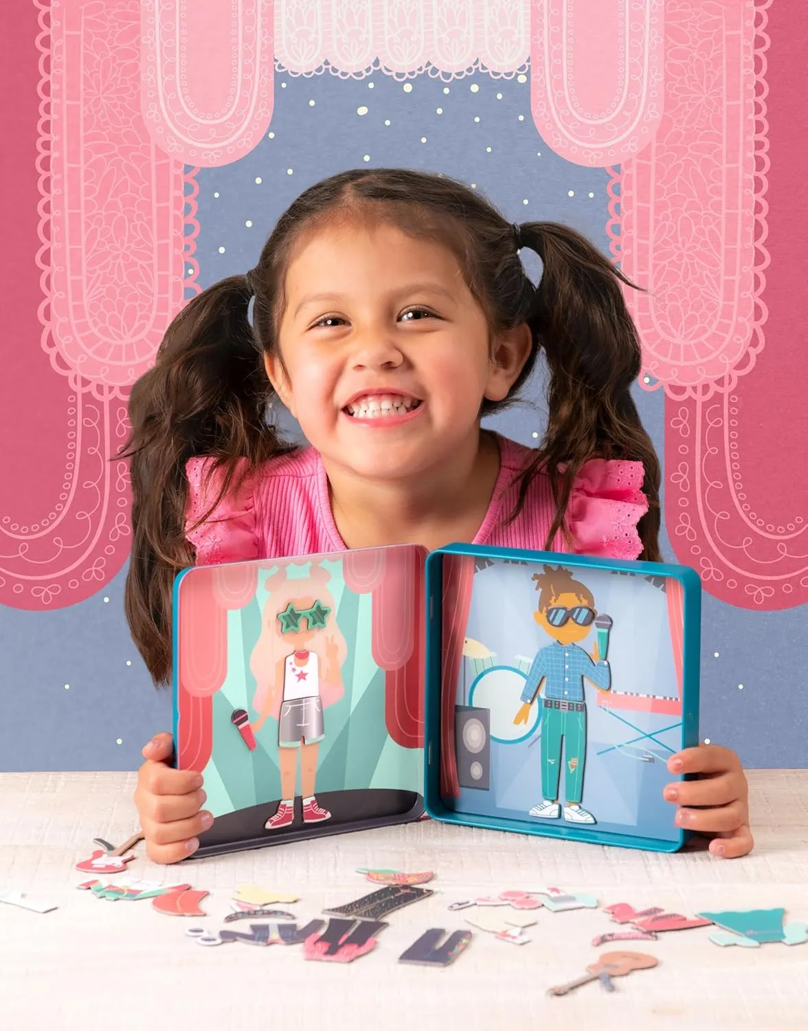 Stephen Joseph, Magnetic Dress Up Dolls 40 PC Play Set – Screen-Free Pretend Play Magnetic Case, Ideal for Ages 3  – Travel Game for Kids, Magnetic On The Go Activity Set, Pop Star