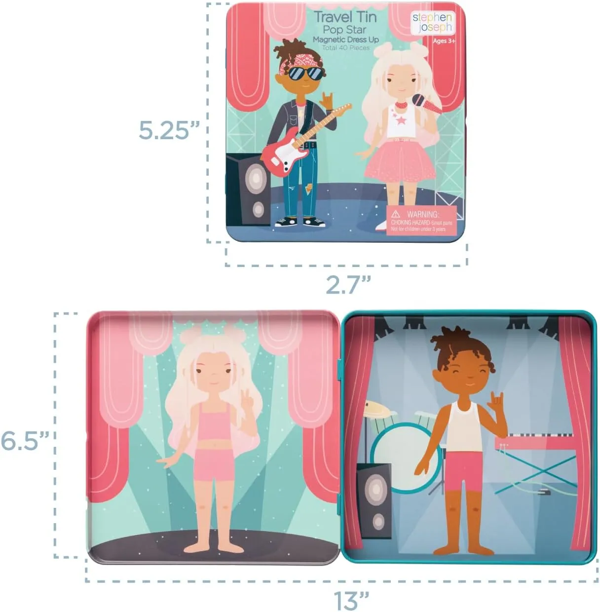 Stephen Joseph, Magnetic Dress Up Dolls 40 PC Play Set – Screen-Free Pretend Play Magnetic Case, Ideal for Ages 3  – Travel Game for Kids, Magnetic On The Go Activity Set, Pop Star