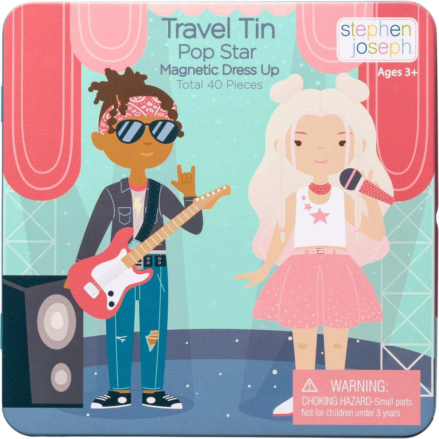 Stephen Joseph, Magnetic Dress Up Dolls 40 PC Play Set – Screen-Free Pretend Play Magnetic Case, Ideal for Ages 3  – Travel Game for Kids, Magnetic On The Go Activity Set, Pop Star