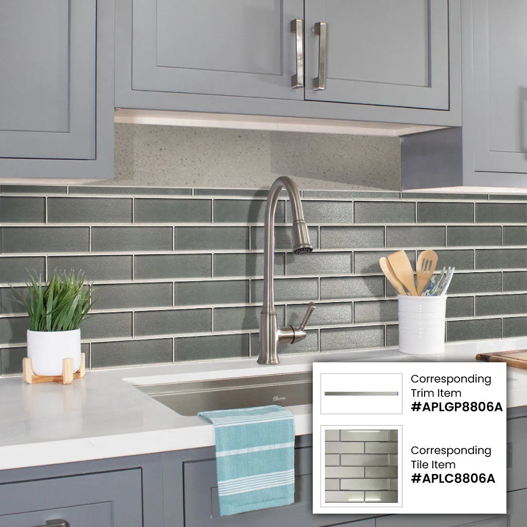 Stone Gray 0.5x12 Glossy Glass Pencil Tile Trim (10 pack, 0.5 sq ft/case) - Sample