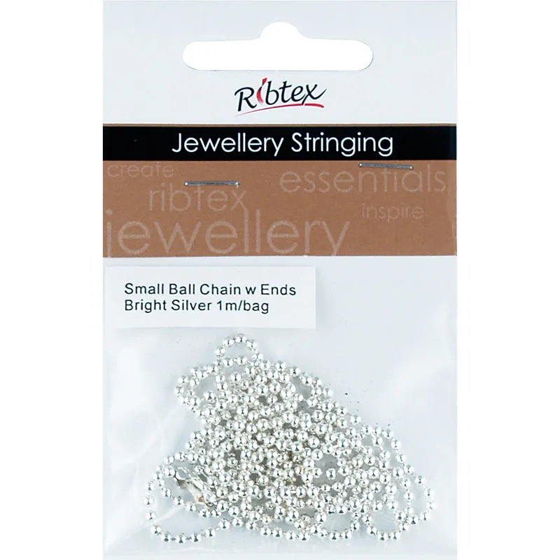 STRING CHAIN BALL ENDS BRIGHT SILVER 1M