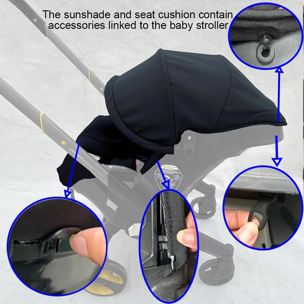 Stroller Accessory Washing Kit Textile Set, Colorful Canopy & Water Resistance Soft Cushion Compatible with DOONA Strollers (Fashion Black)