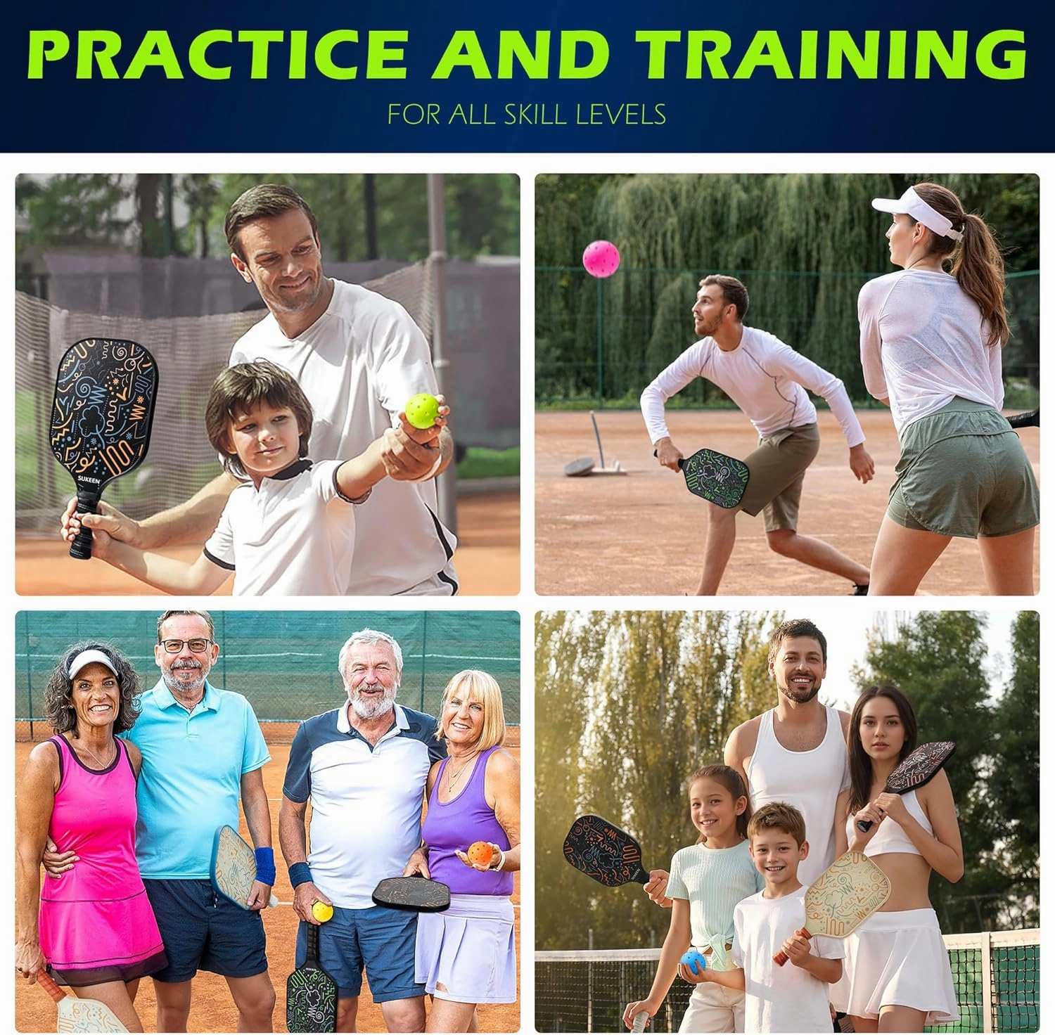 Sukeen Outdoor Pickleball Balls 40 Holes, High Bounce True Flight Pickleball Ball, High Visibility Outdoor Pickleballs, High Elasticity Pickle Balls with Mesh Bag