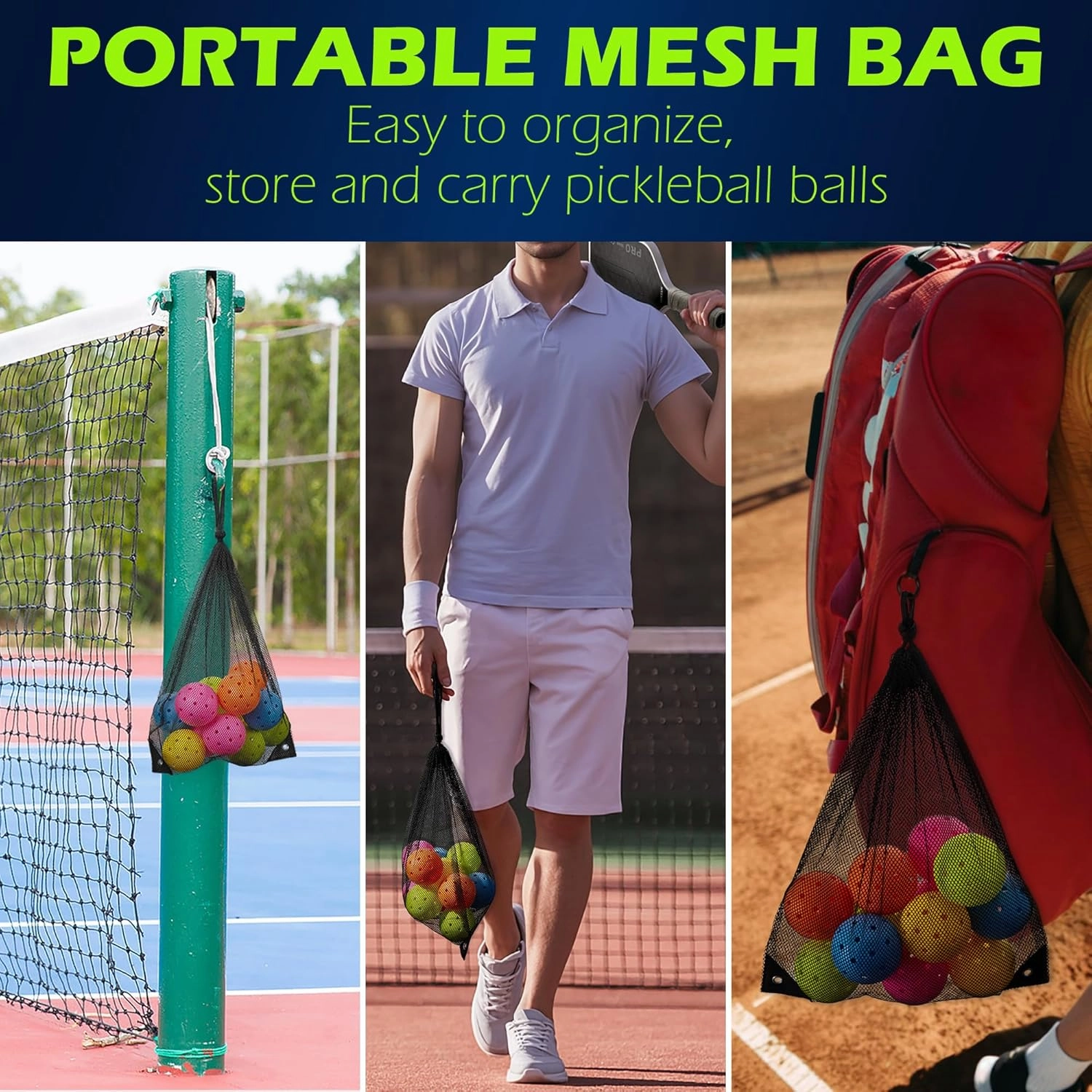 Sukeen Outdoor Pickleball Balls 40 Holes, High Bounce True Flight Pickleball Ball, High Visibility Outdoor Pickleballs, High Elasticity Pickle Balls with Mesh Bag