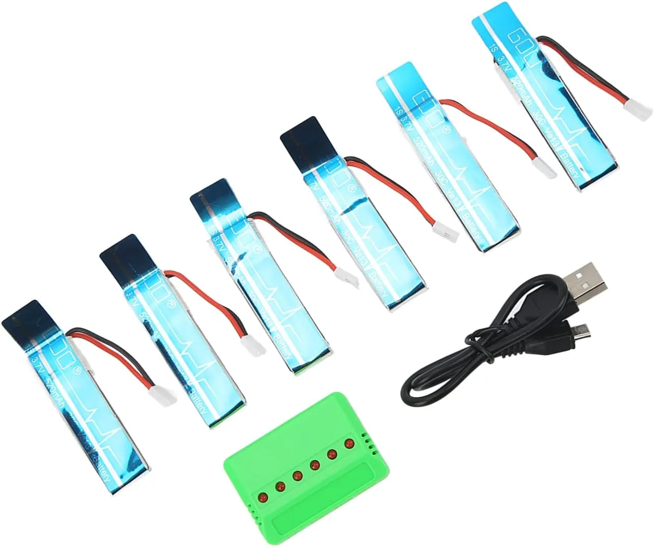 SUNGOOYUE RC Helicopter Lithium Battery with Charger, 3.7V 520mAh 30C Battery Helicopter Spare Parts for Wltoys XK K110S Remote Control Helicopter