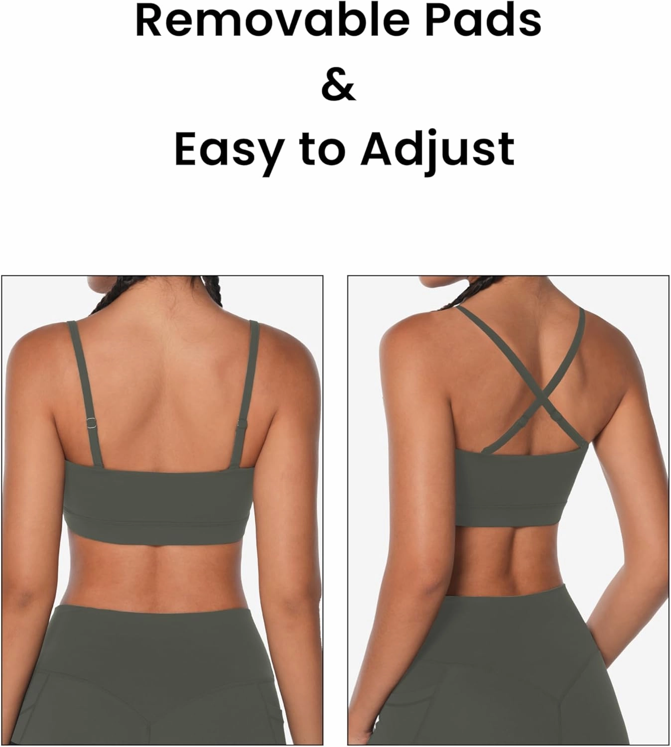 Sunzel Womens Sports Bra Buttery Soft Adjustable Straps Padded Yoga Bra Scoop Neck Wireless Bra Crop Top for Workout Gym