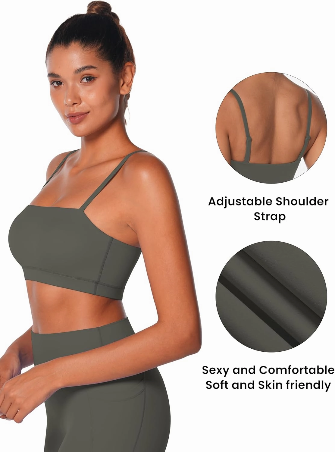 Sunzel Womens Sports Bra Buttery Soft Adjustable Straps Padded Yoga Bra Scoop Neck Wireless Bra Crop Top for Workout Gym