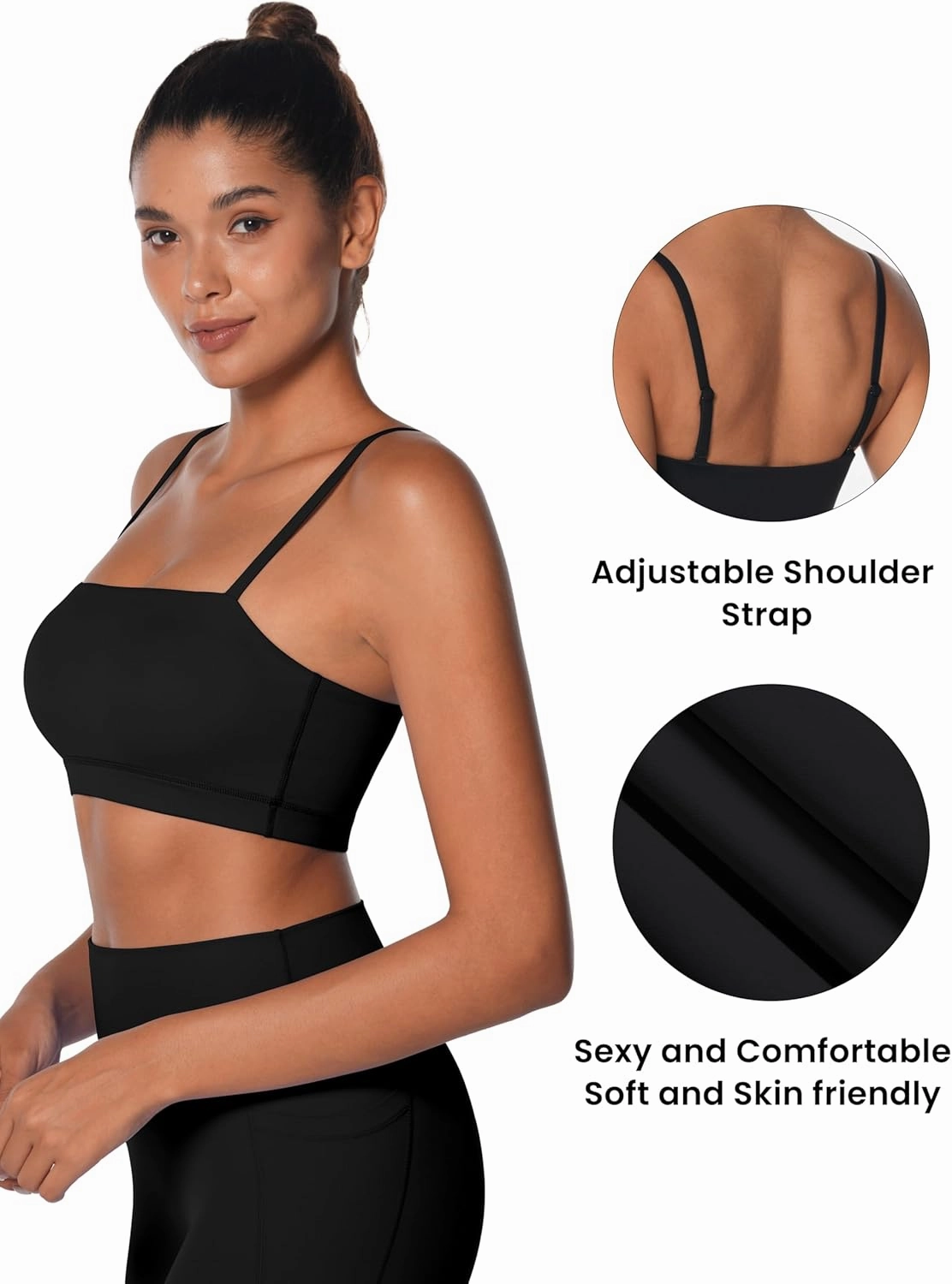 Sunzel Womens Sports Bra Buttery Soft Adjustable Straps Padded Yoga Bra Scoop Neck Wireless Bra Crop Top for Workout Gym