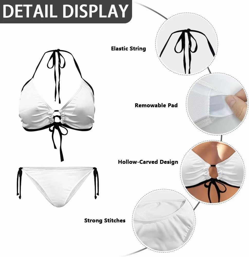 Suobstales Two Piece Bikini Set for Women Halter String Triangle Swimsuits Soft Bathing Suits Swimwear Beachwear XS-2XL