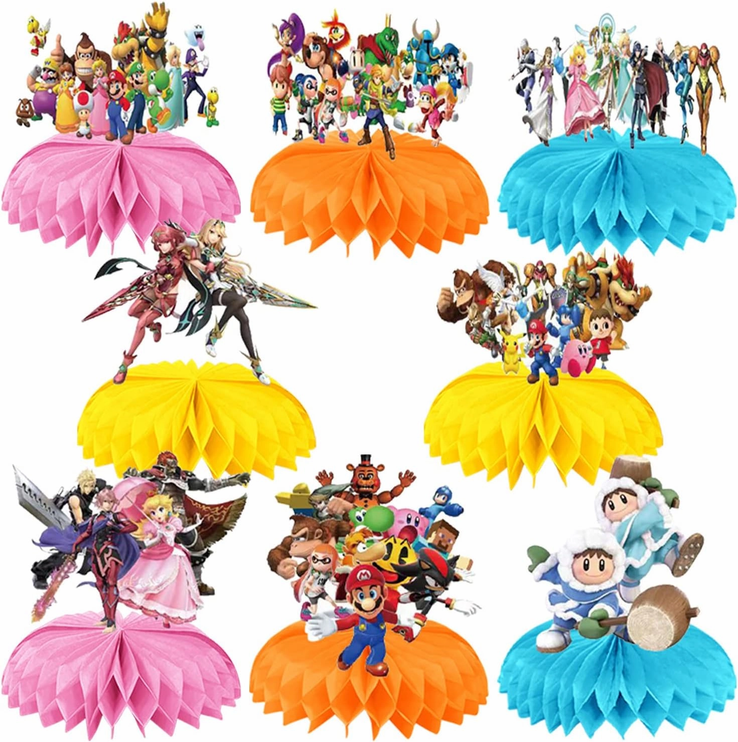 Super Smash Brothers Birthday Party Supplies, 8pcs Super Smash BrothersTheme Table Decorations Honeycomb Centerpieces Super Mario Birthday Decorations
