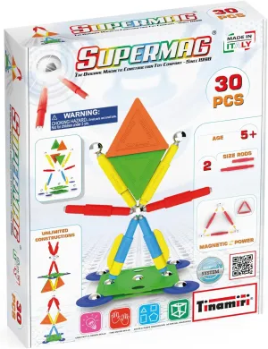 SUPERMAG - Multicolor 30 | Educational Construction Fun | 30 Piece Set | Europe-Made | STEM | Toy Magnetic Building Sets | Magnet Toys | Supermag 0650