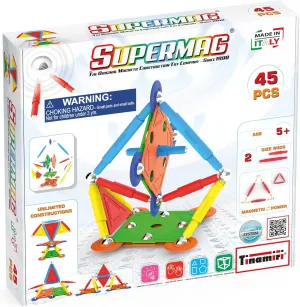 SUPERMAG - Multicolor 45 | Educational Construction Fun | 45 Piece Set | Europe-Made | STEM | Toy Magnetic Building Sets | Magnet Toys | Supermag 0651