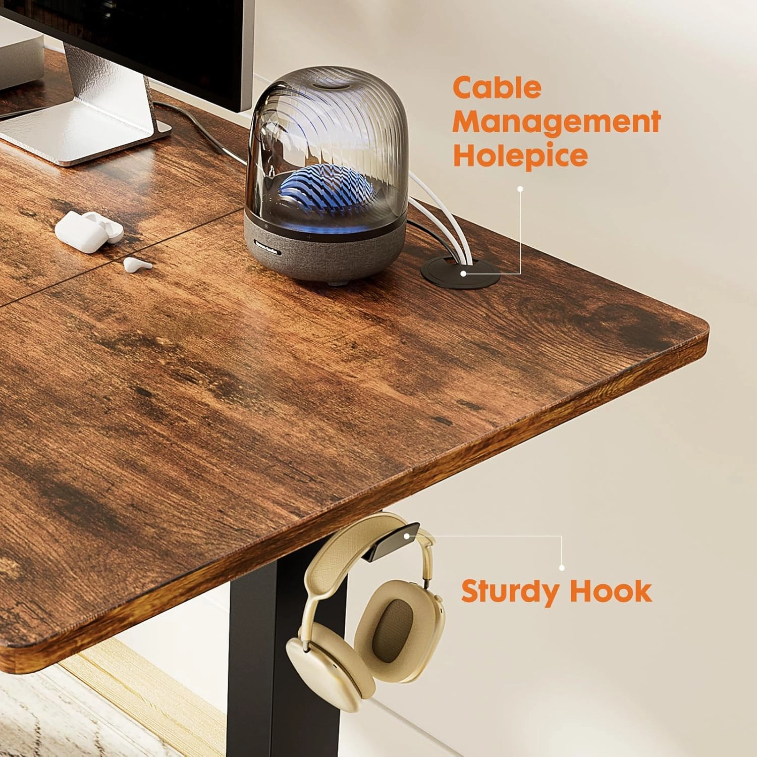 Sweetcrispy Standing Adjustable Height Desk, Electric 63 x 24 Inch Stand Up Rising Computer Gaming Table with 3 Memory Presets, Splice Board, T-Shaped Bracket Home Office Workstation, Rustic Brown