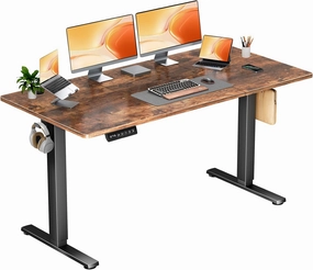 Sweetcrispy Standing Adjustable Height Desk, Electric 63 x 24 Inch Stand Up Rising Computer Gaming Table with 3 Memory Presets, Splice Board, T-Shaped Bracket Home Office Workstation, Rustic Brown