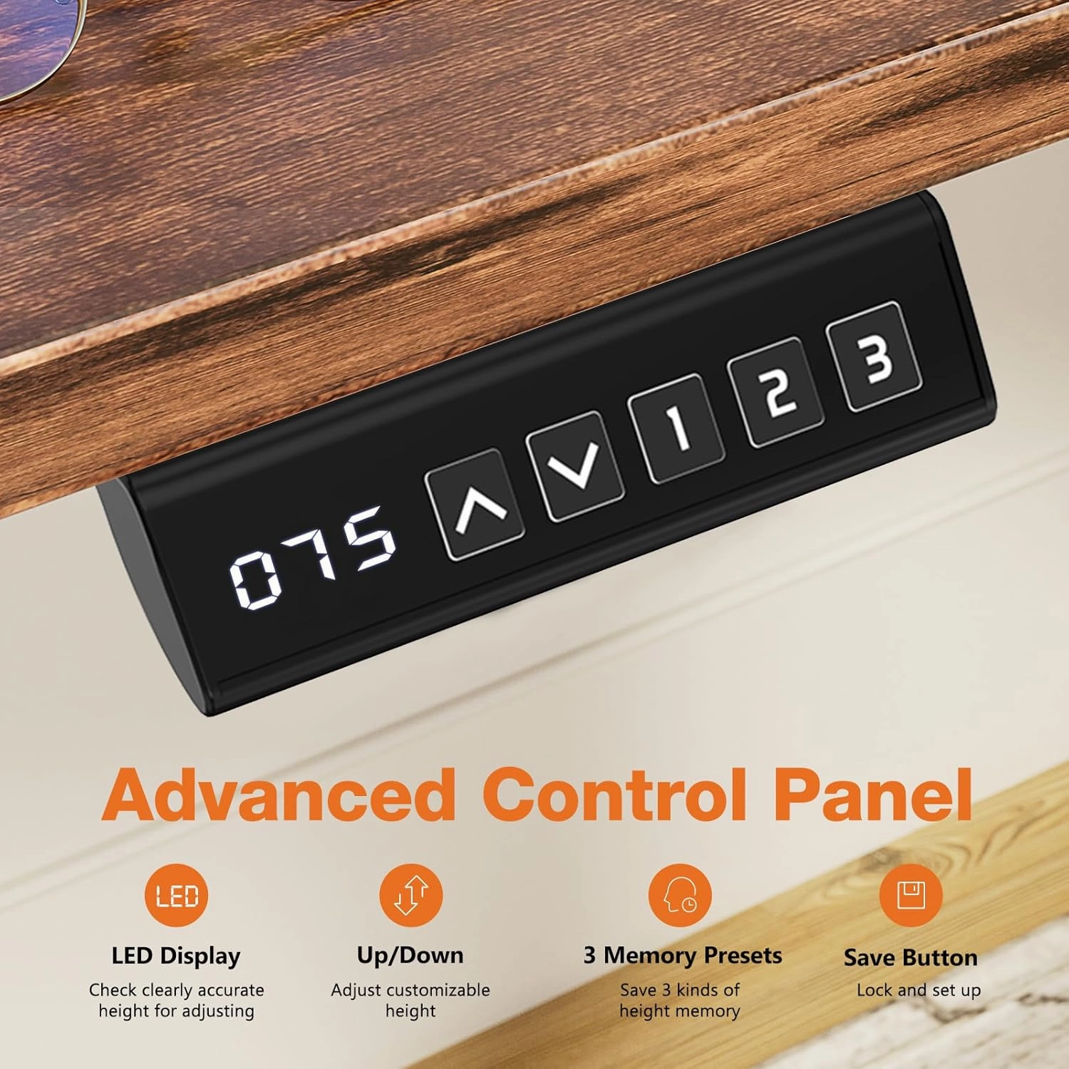 Sweetcrispy Standing Adjustable Height Desk, Electric 63 x 24 Inch Stand Up Rising Computer Gaming Table with 3 Memory Presets, Splice Board, T-Shaped Bracket Home Office Workstation, Rustic Brown