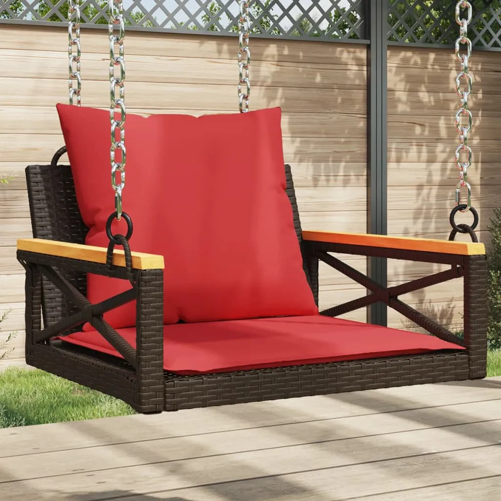 Swing Bench with Cushions Hammock Chair Poly Rattan Brown/Gray/Black