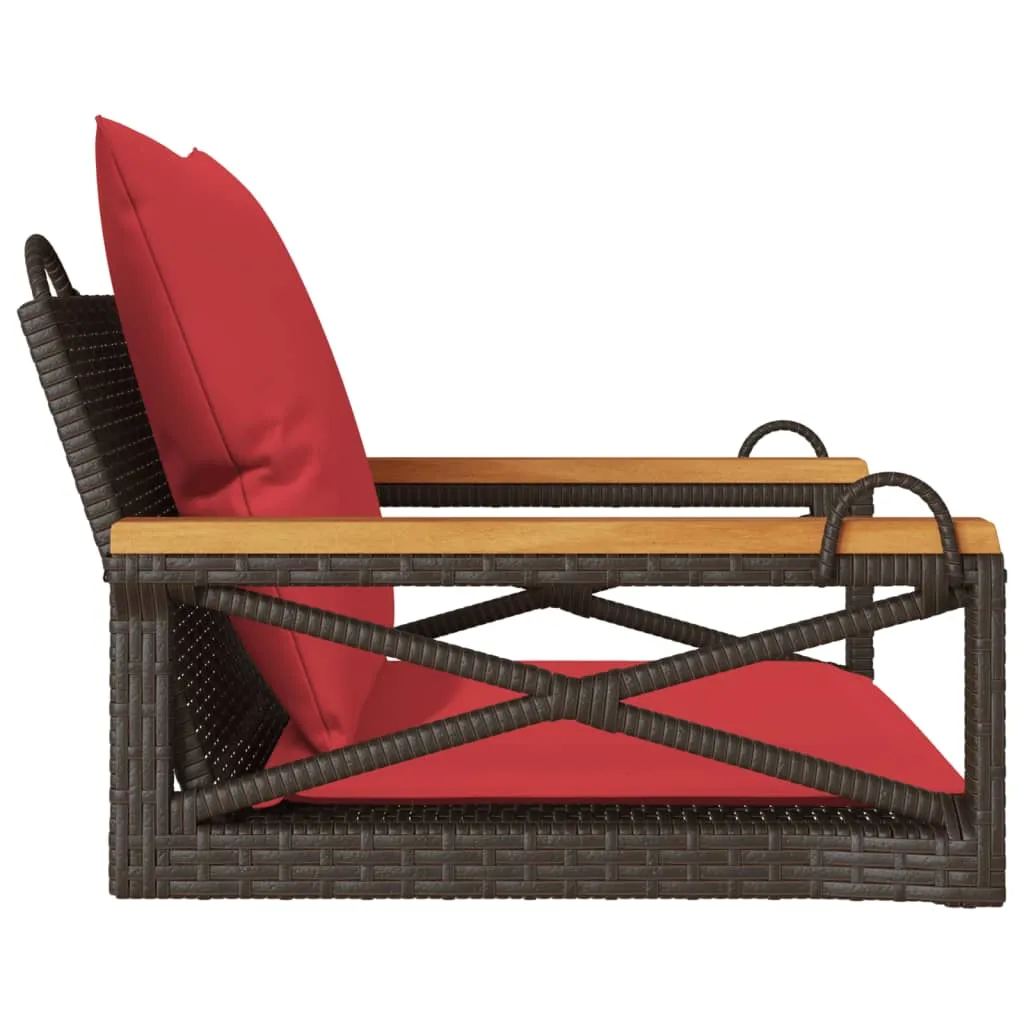 Swing Bench with Cushions Hammock Chair Poly Rattan Brown/Gray/Black