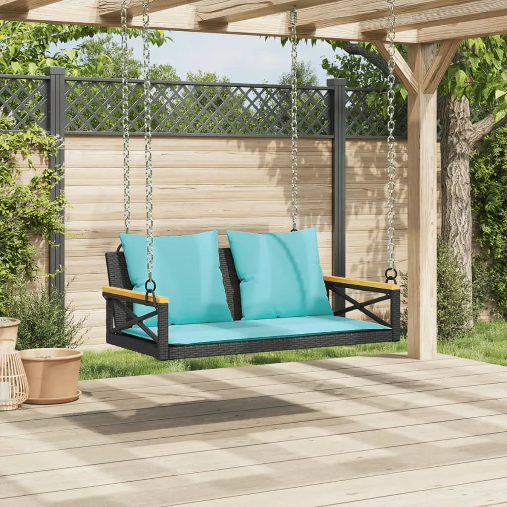 Swing Bench with Cushions Hammock Chair Poly Rattan Brown/Gray/Black