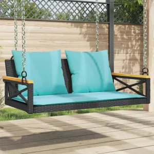 Swing Bench with Cushions Hammock Chair Poly Rattan Brown/Gray/Black