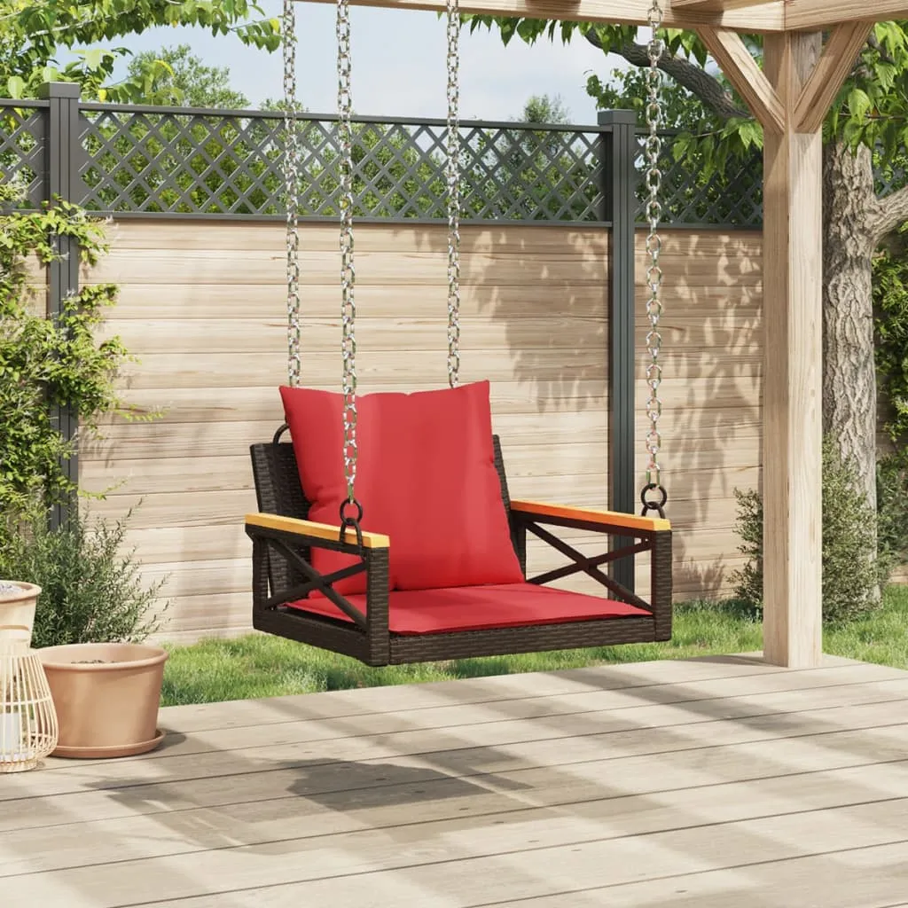 Swing Bench with Cushions Hammock Chair Poly Rattan Brown/Gray/Black