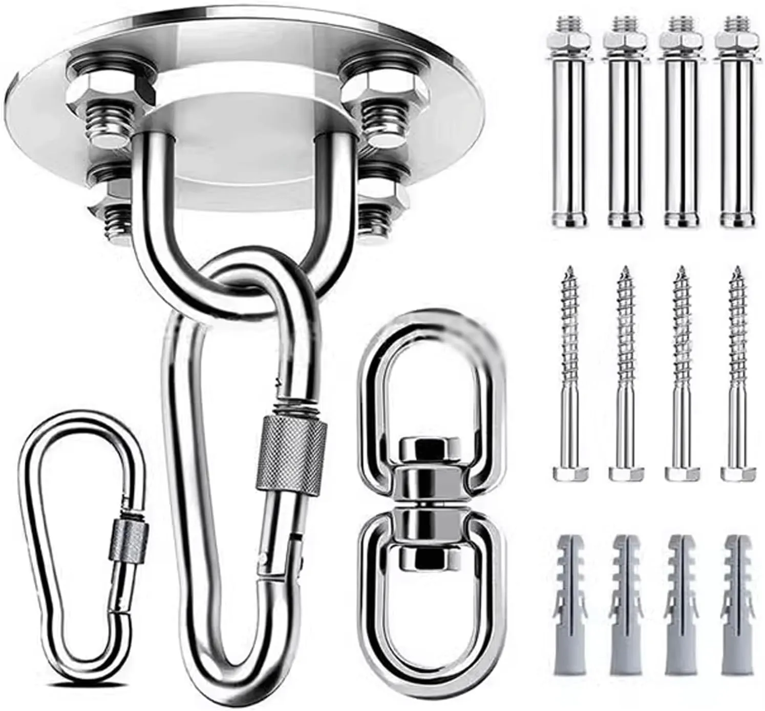 Swing Hardware Kit Hanging Accessory Comes with 3 Types of Hooks Swing Hangers Screws Bolts for Yoga Swing Hammock