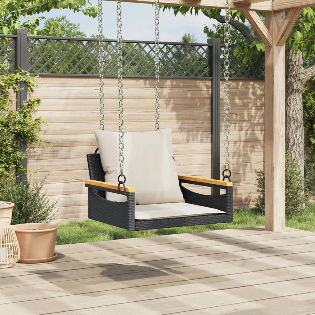 Swing Bench with Cushions Black 24.8"x24.4"x15.7" Poly Rattan