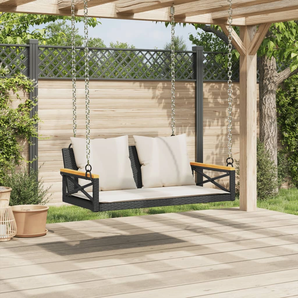 Swing Bench with Cushions Black 42.9"x24.4"x15.7" Poly Rattan