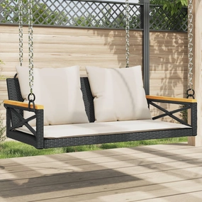 Swing Bench with Cushions Black 42.9"x24.4"x15.7" Poly Rattan