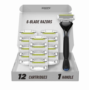 SWIPE Premium Men's 6-Blade Razor Kit (Flex Head Handle   12 Refills) (No Trimmer)