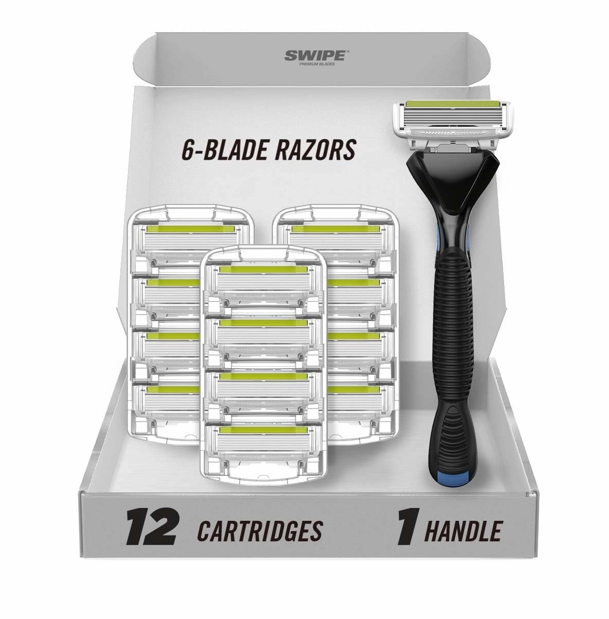 SWIPE Premium Men's 6-Blade Razor Kit (Flex Head Handle   12 Refills) (No Trimmer)