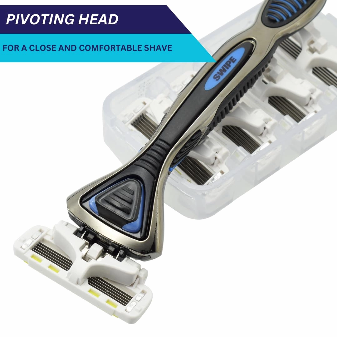 SWIPE Premium Men's 6-Blade Razor Kit (Flex Head Handle   12 Refills) (No Trimmer)
