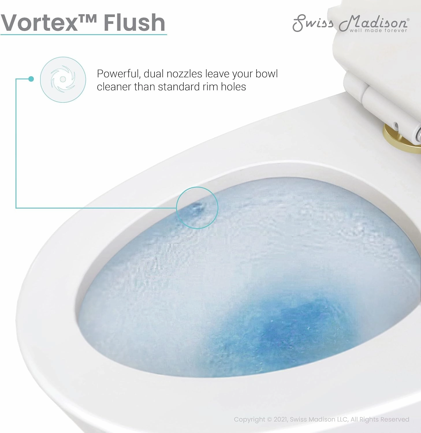 Swiss Madison St. Tropez SM-1T254MBHB One-Piece Elongated Toilet Vortex Dual-Flush 1.1/1.6 gpf with Comfort Chair Seat ADA Height in Matte Black with Gold Hardware