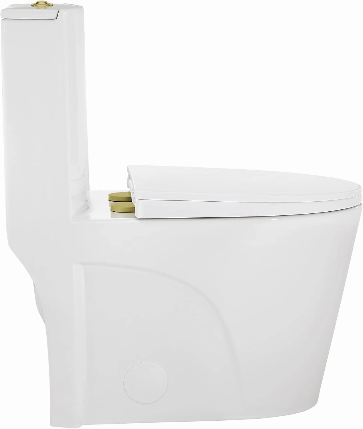 Swiss Madison St. Tropez SM-1T254MBHB One-Piece Elongated Toilet Vortex Dual-Flush 1.1/1.6 gpf with Comfort Chair Seat ADA Height in Matte Black with Gold Hardware