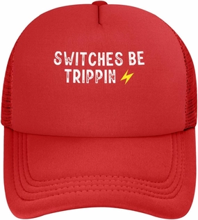 Switches Be Trippin Unisex Baseball Cap for Men Women Low Profile Mesh Trucker Hats Adjustable,Red