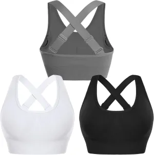Sykooria Adjustable Sports Bra for Women High Support Padded Workout Tops Packs Gym Fitness Running Yoga Bras